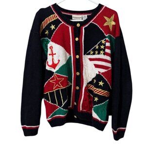 Essential Elements Women Sz‎ Small Cardigan Sweater Knit Embroidered Long Sleeve